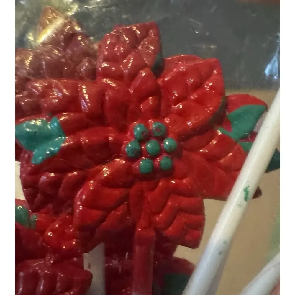 Vintage Amscan Poinsettia Party Picks Lot of 2‎ Christmas Cocktail Picks NOS